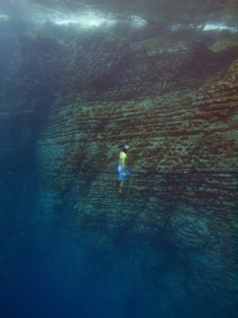 Fausto swimming up a wall on Cerro Dragon