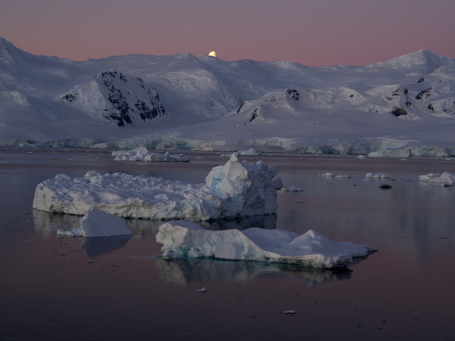 Moon setting over Gerlache Straits