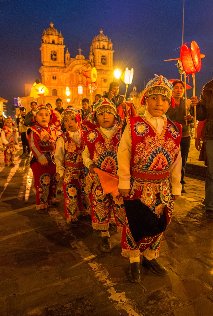 Around the town square in Cusco, I walked upon a children's parade 