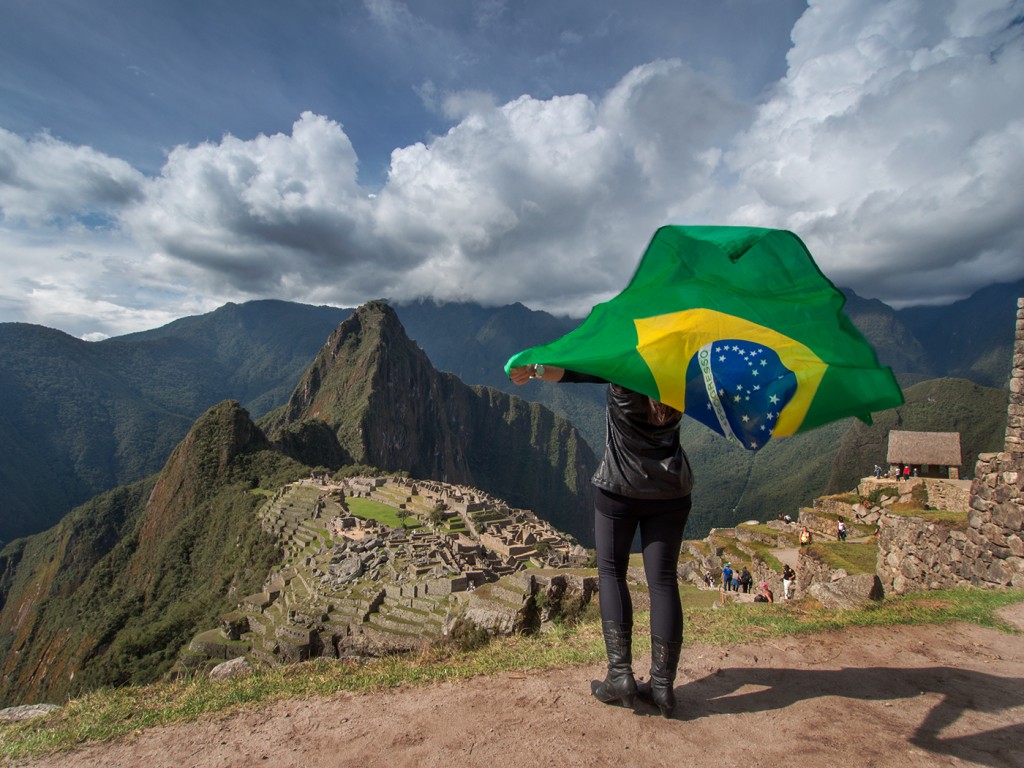 Brazilian students at overlook of Machu Picchu