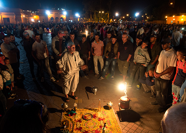 Story teller in old square and marketplace of Jemaa el-Fnna in Marrakech, Morocco  OM-D E-M1  12-40mm 