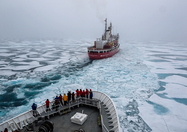 Canadian icebreaker Pierre Radisson, assisting us through ice near Bellot Straits in the Canada Archipelago  Olympus E-M1 9-18mm lens