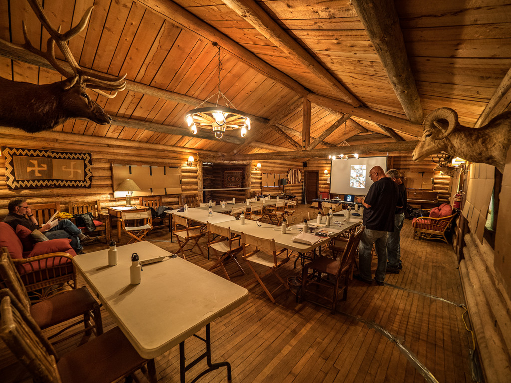Workshop HQ in the Roundup Cabin at CM Ranch-this is a couple of hours later, after setup...