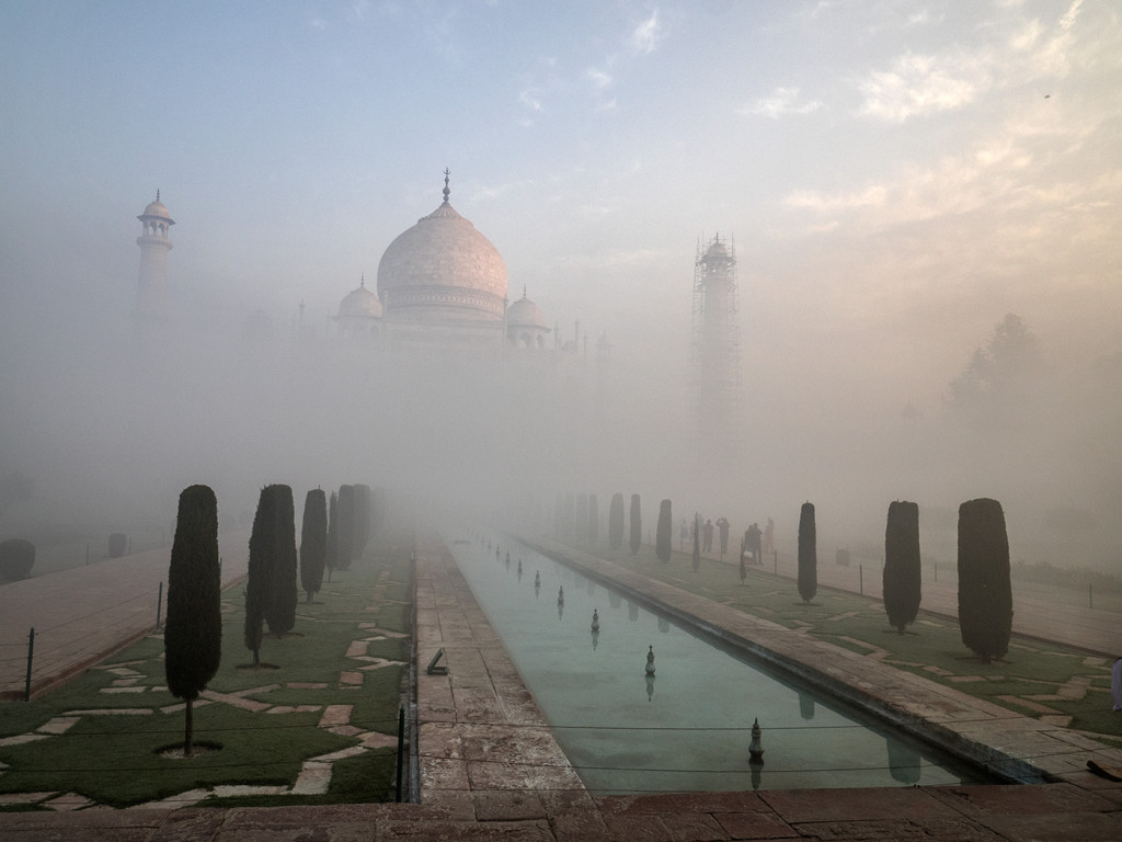Taj Mahal appears out of morning fog, Agra, India E-M1 7-14mm Pro