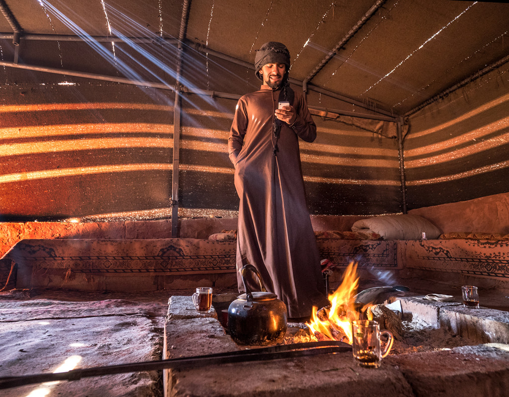 Bedouin in desert tent in Wadi Rum, Jordan