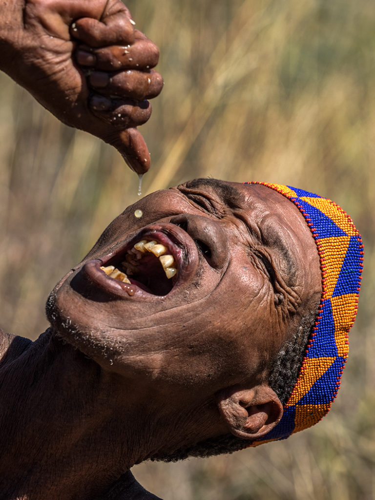 Bushman squeezing water from root E-M1 40-150mm f2.8